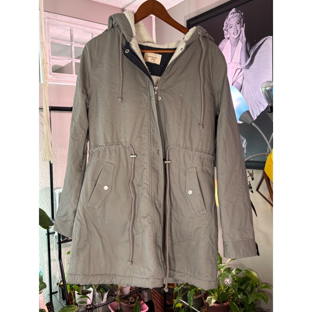 Skies Are Blue Parka Jacket Women Large Gray Faux Shearling Lined Hooded Utility - Picture 2 of 10